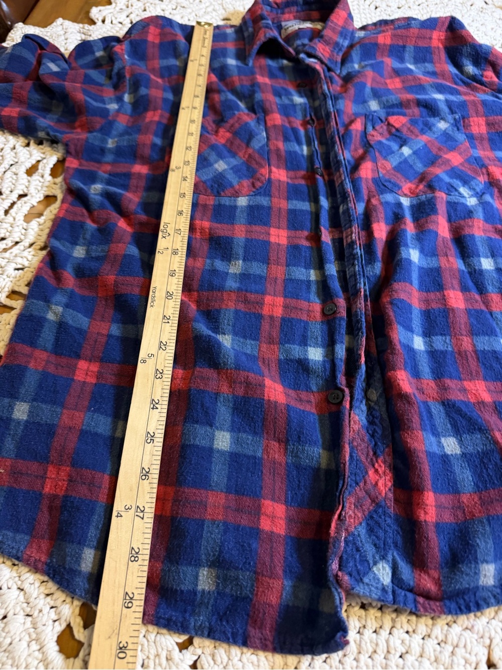 Vintage 90s Wilderness Flannel Shirt XL Blue Red Plaid Ramie Cotton Grunge - Picture 6 of 6
